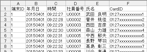 ICから読み取った内容をCSV出力した例