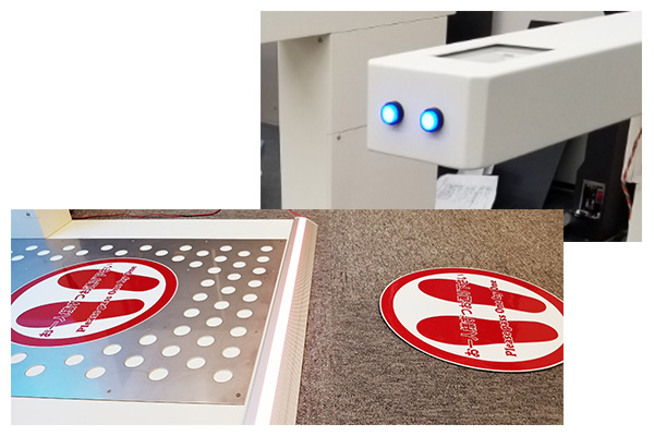 LEDと足跡シールでソーシャルディスタンスを視覚化