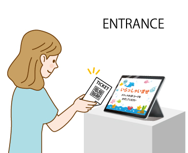タブレット端末にQRコードチケットをかざしてセルフ着券