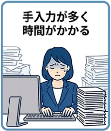 手入力が多く時間がかかる