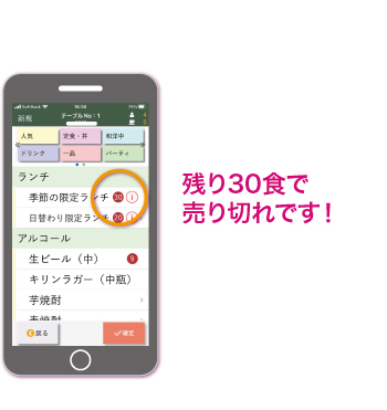 ゴルフ場 レストランオーダーシステム 数量限定メニューの残数も表示