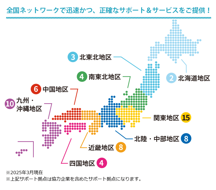 ゴルフ場向けソリューション保守サポート拠点マップ