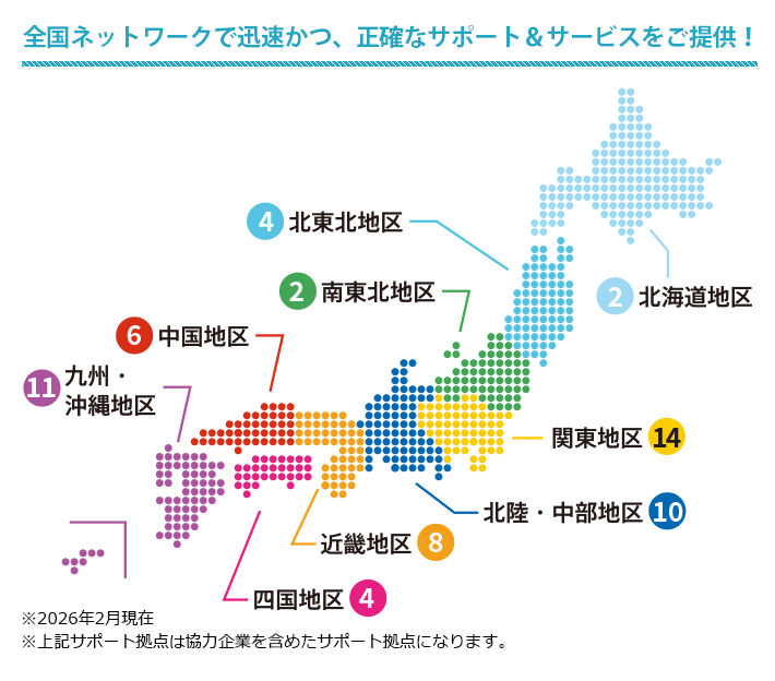 ゴルフ場向けソリューション保守サポート拠点マップ