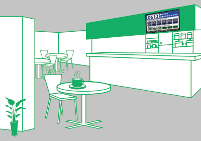 病院(医療機関)向け投薬案内表示システム 喫茶コーナー設置イメージ